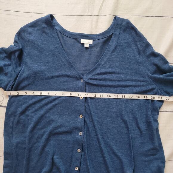 J.Jill Love Linen Size L 100% Linen Blue V-Neck Button Up Cardigan Sweater - Picture 5 of 9